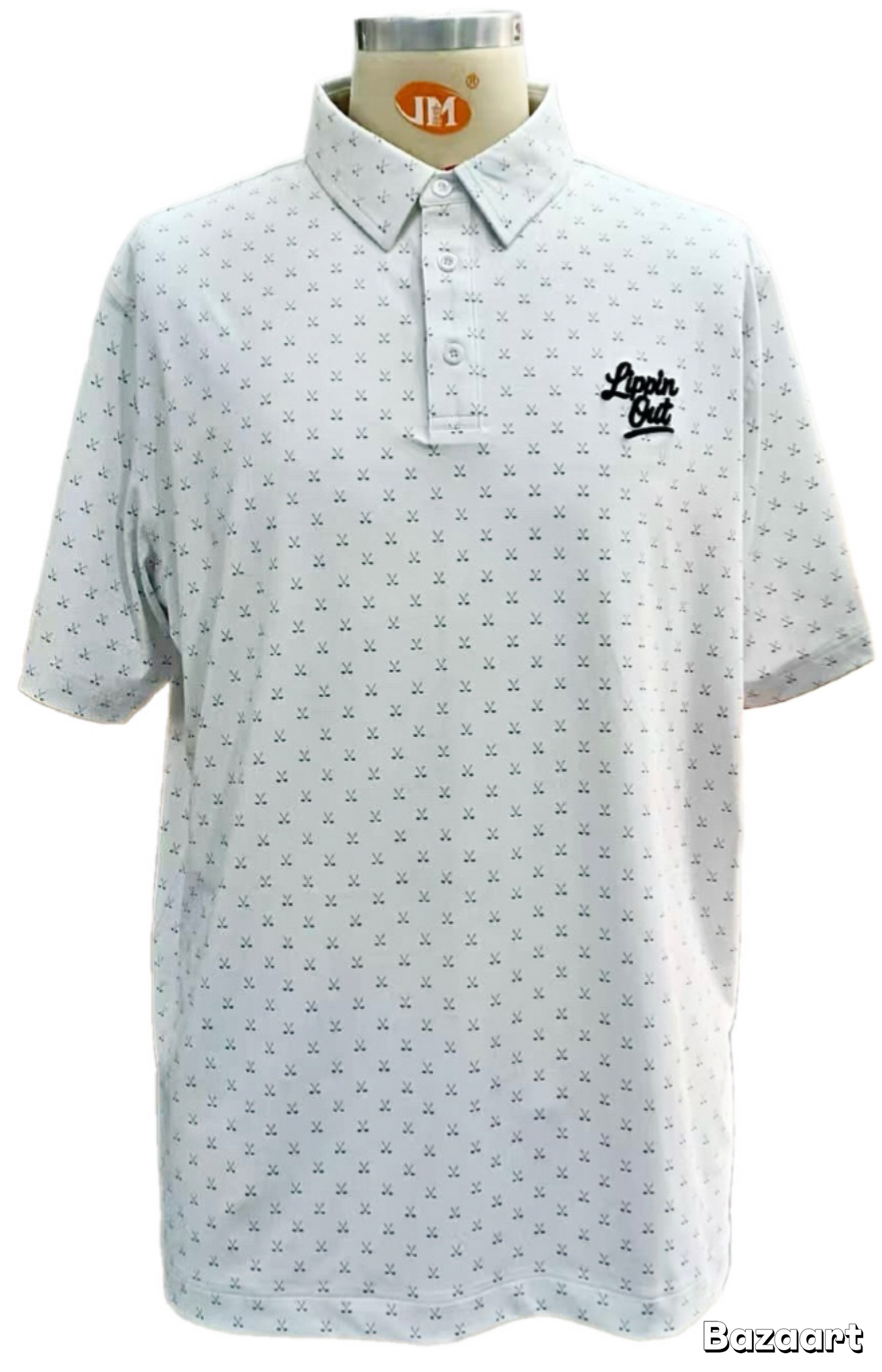 White polo W/ crossed irons.