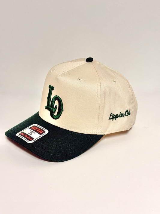 “LO” Forest green and off white snap.