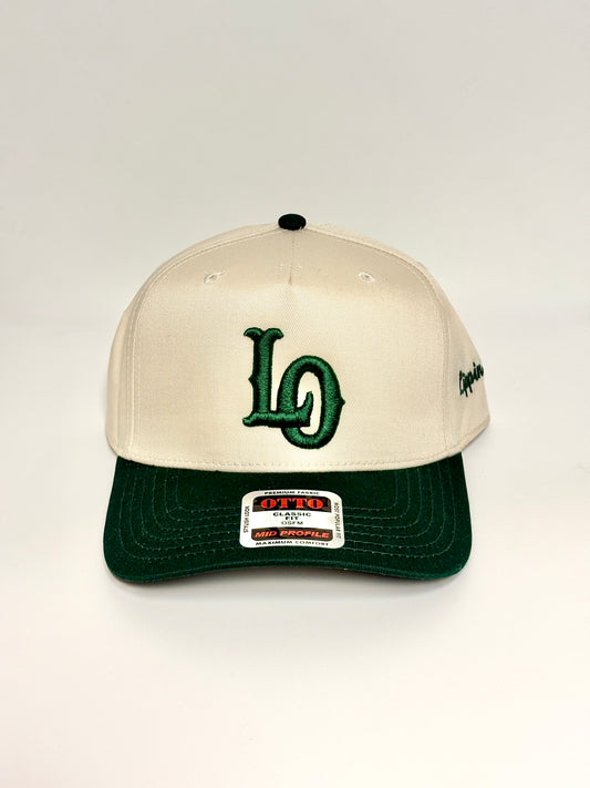 “LO” Forest green and off white snap.