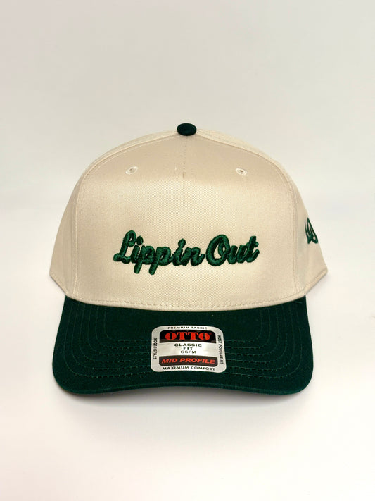 “LIPPIN OUT” Forest green and off white snap.