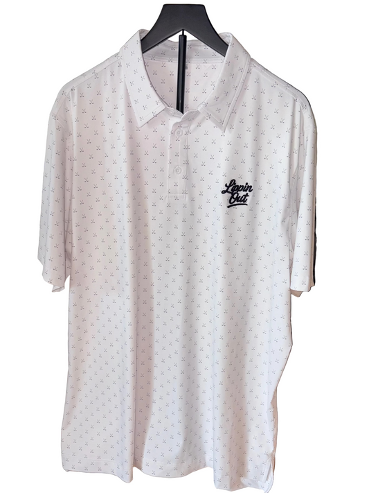 White polo W/ crossed irons.
